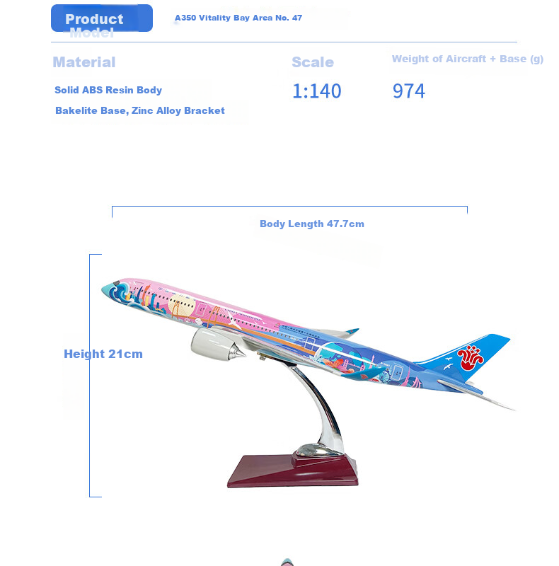 CHINA SOUTHERN Airplane Model Passenger Aircraft Static Display A350-47 Vitality Bay Area Children's Day Gift 10