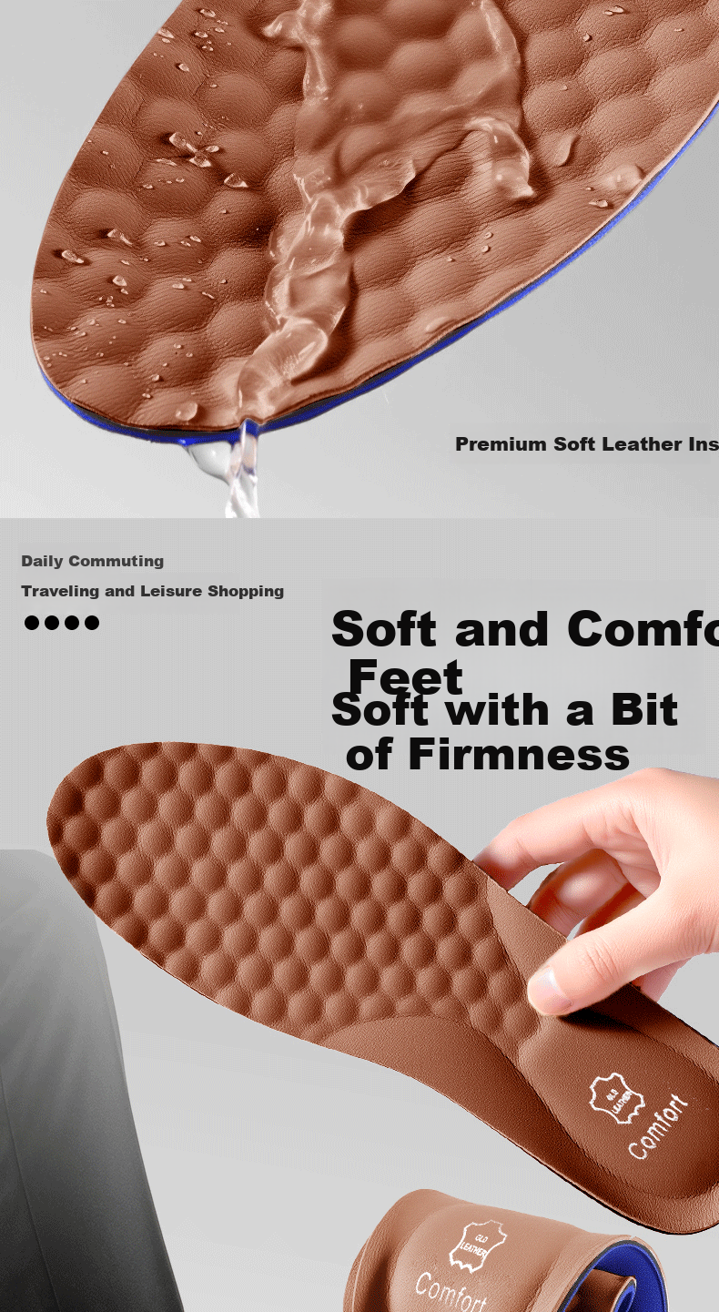 JVBV Men's Leather Insoles Cowhide Sweat-Absorbing Breathable Odor-Resistant Soft Elastic Summer Shoes Size 39-40 5