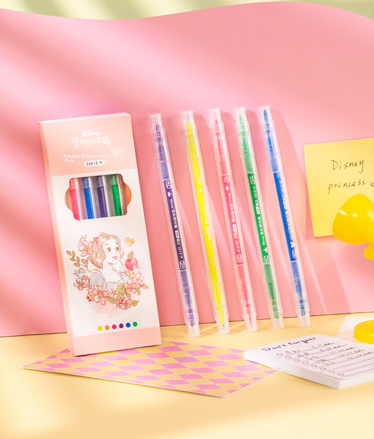 Disney Double-Ended Highlighter Pens 6 Colors Mickey Stationery for Elementary Students Exam Review Colorful Markers 7