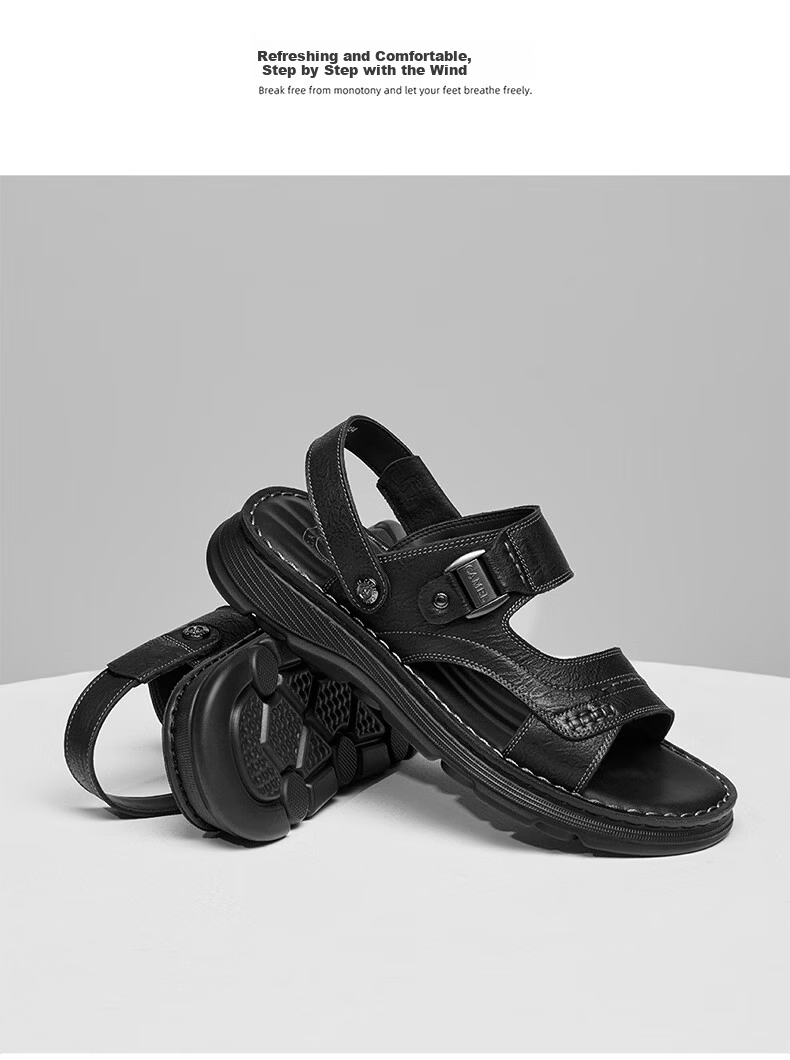 CAMEL Summer Leather Soft Elastic Dual-Wear Business Men's Sandals Father's Day G16M211034 Black 42 8
