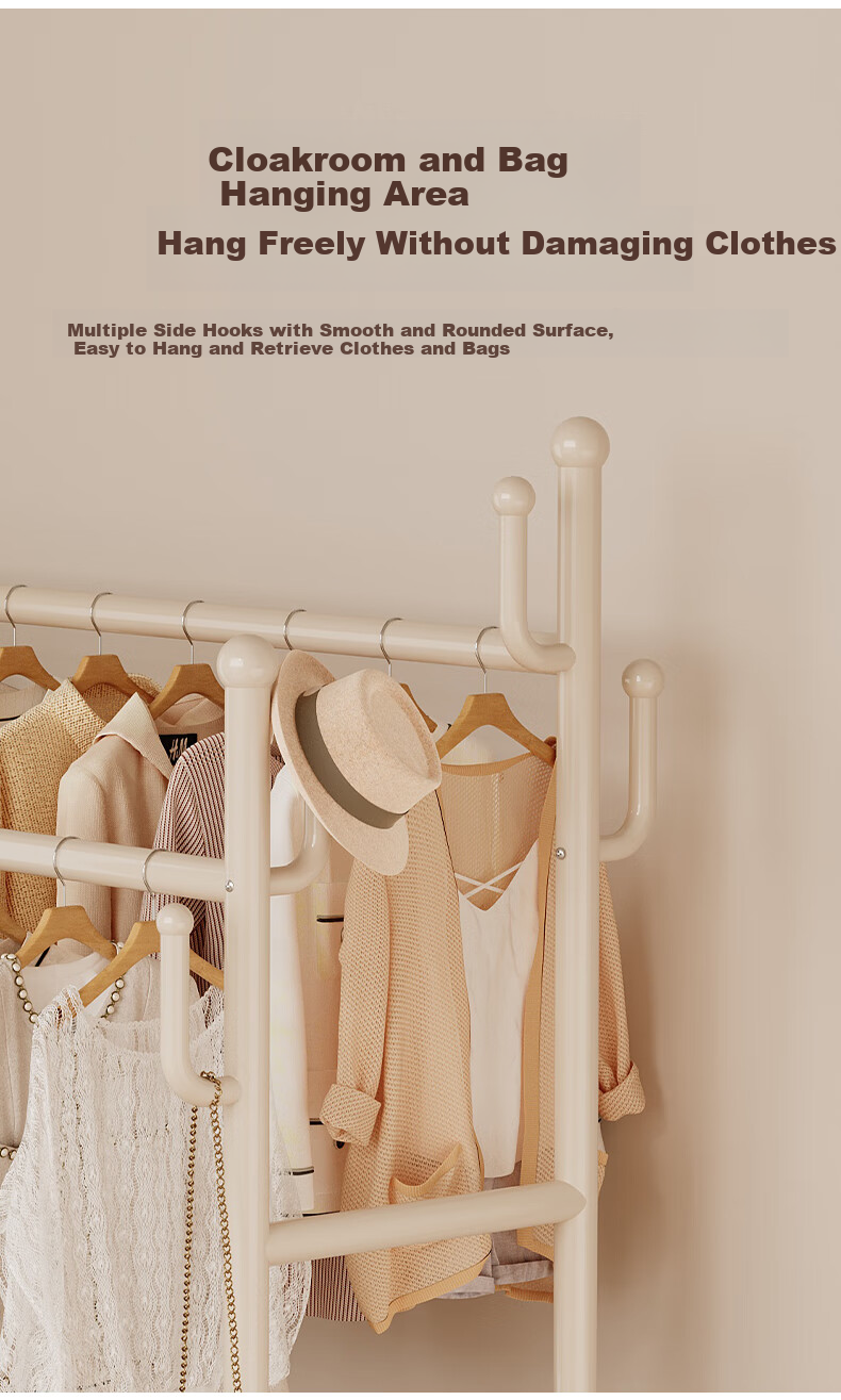 Shanshan Wooden Floor Standing Coat Rack with Shoe Shelf Clothes Hanger for Bedroom Dormitory Balcony 6