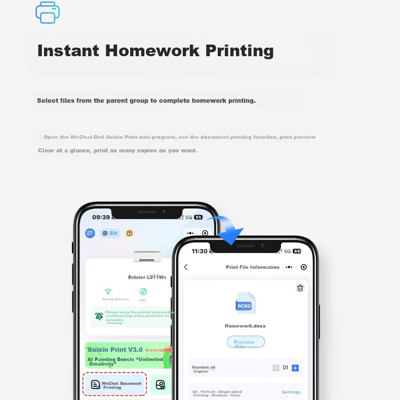 Deli AI Home Printer 3-in-1 Color Error Correction Wireless Mobile Copy Scan Inkjet Photo Printer 21