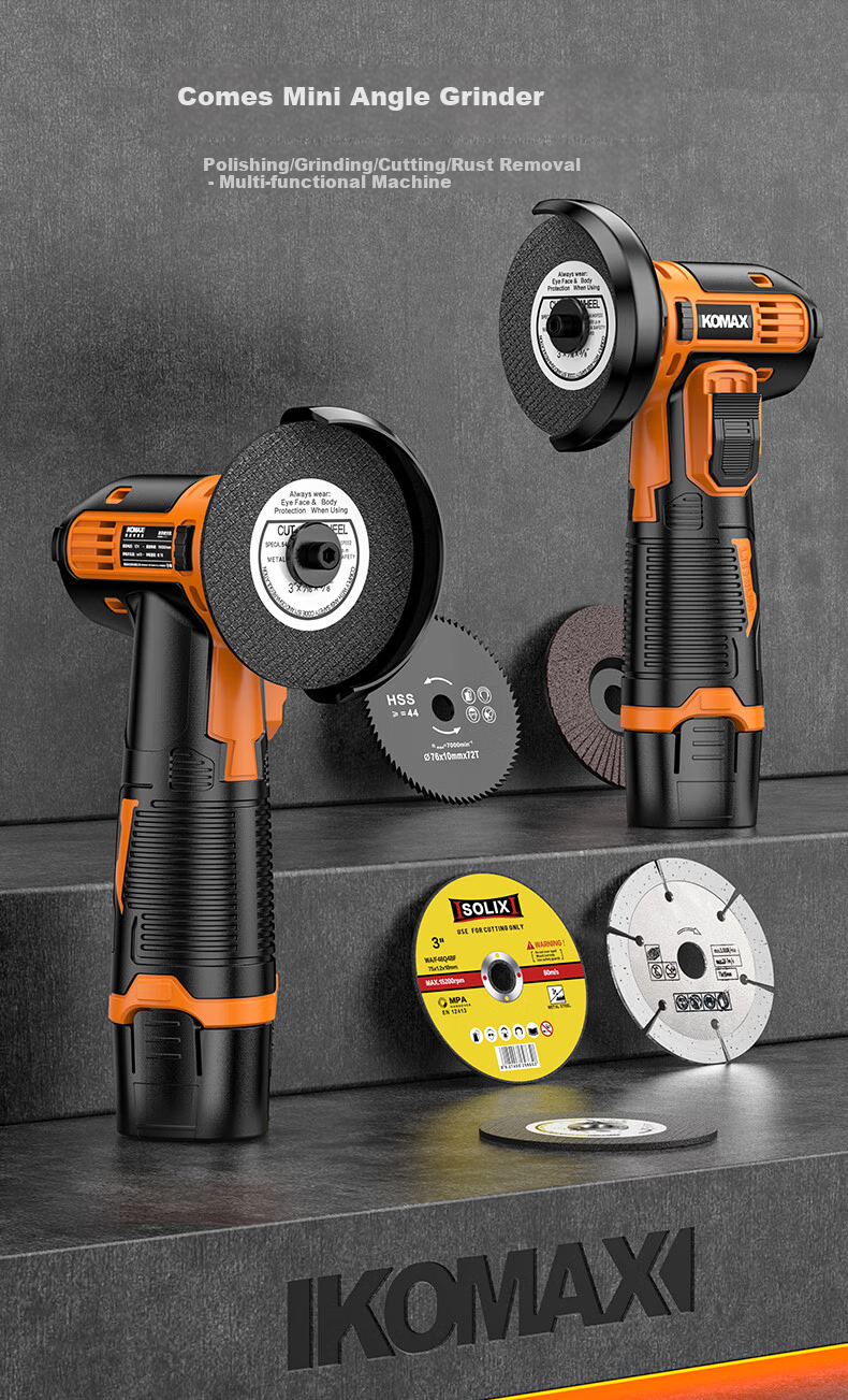 KOMAX Mini Angle Grinder Cordless Lithium Battery Polisher Multifunctional Small Rechargeable Hand Grinder Cutting Machine 5
