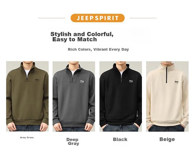 JEEP SPIRIT Men's Sweatshirt, Long-Sleeved T-Shirt for Autumn And Winter, Loose-Fitting Casual Trendy Top for Men's Clothing 4