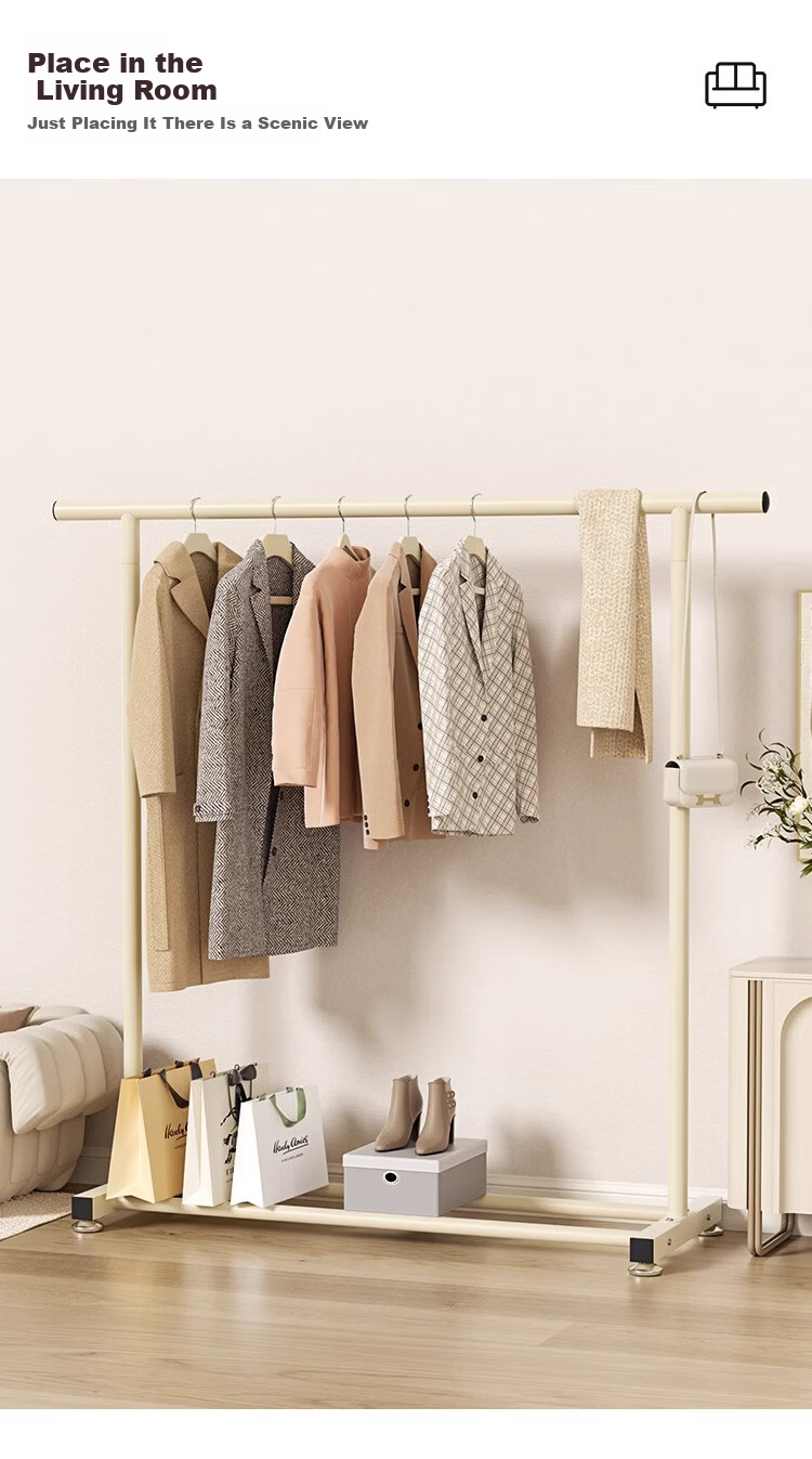 Yemai Floor Clothes Drying Rack Balcony Clothes Rod Bedroom Home Dormitory Hanger Pulley Type 1.5m Milk White 9