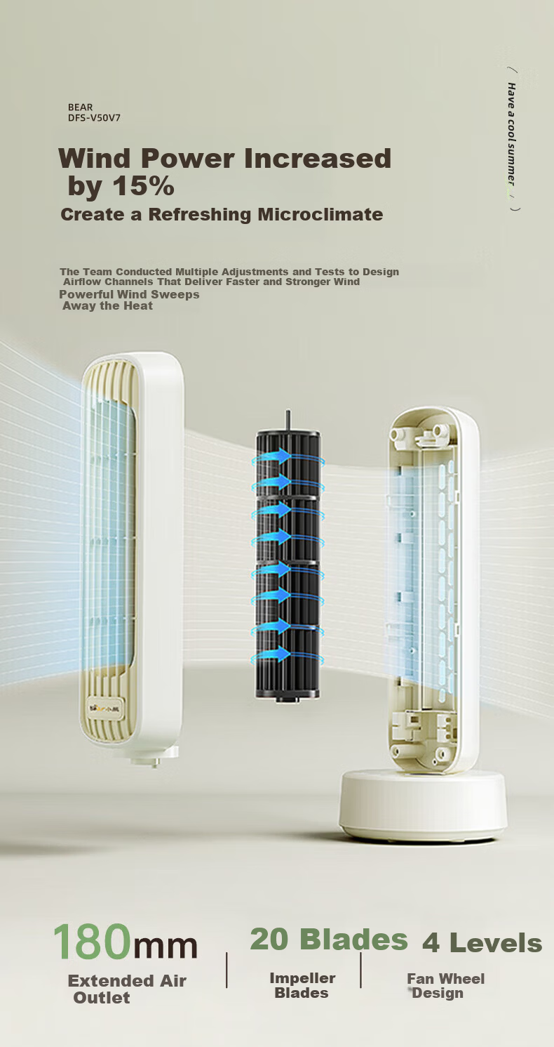 Bear Electric Fan Floor Fan Bladeless Fan Home Small Desktop Fan Compact Table Fan Oscillating Fan High Power Mini Desktop Tower Fan DFS-V05N7 3