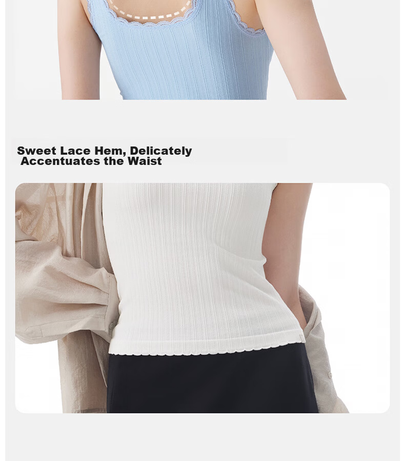 Half Lace Padded Vest Camisole Slim Fit Back Coverage Side Breast Support Bra Integrated Oxygen Blue (Short) M 37