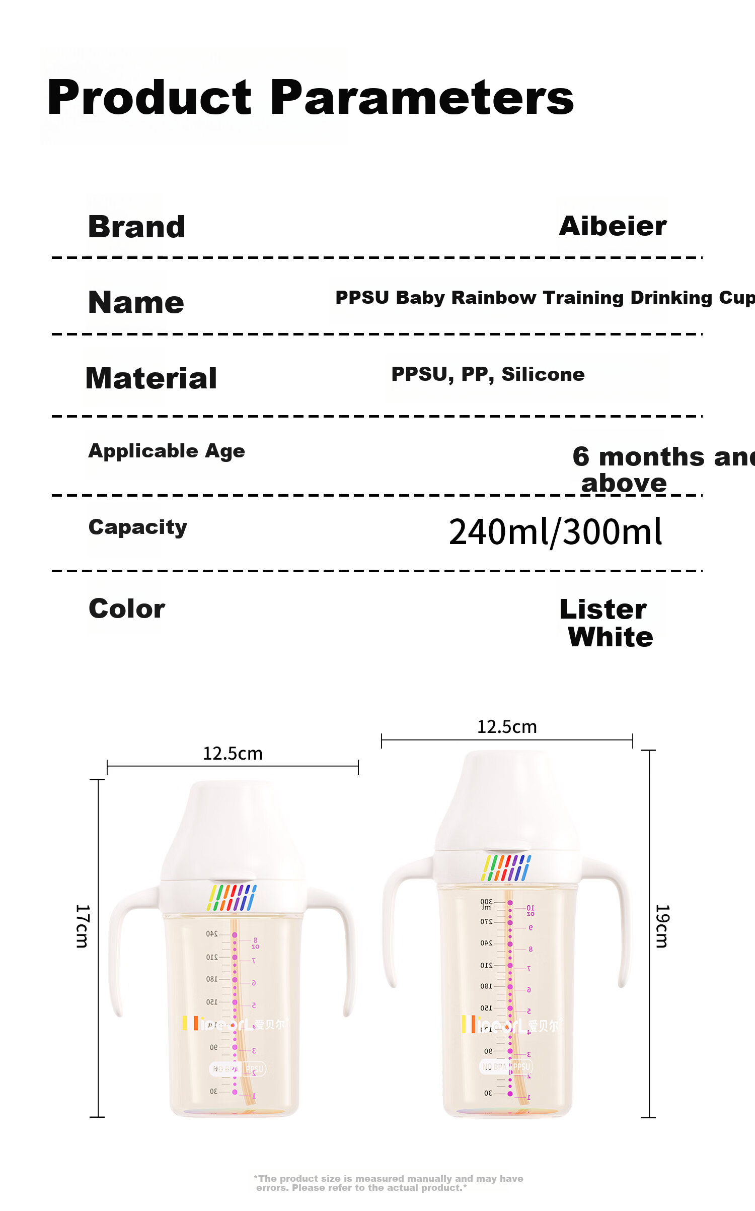 Aibeier PPSU Flip-Top Baby Bottle Rainbow Sippy Duckbill Cup 3-in-1 Infant Water Cup Direct Drinking Straw Cup 9