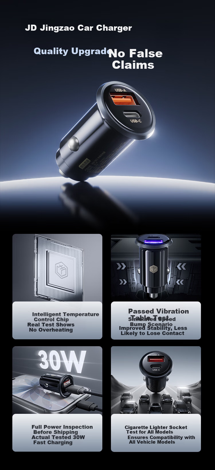 JD Jingzao 136W Super Fast Car Charger 3-in-1 Cigarette Lighter Adapter PD100W Compatible with Apple 17, Huawei, Xiaomi, Laptop, Tablet 2