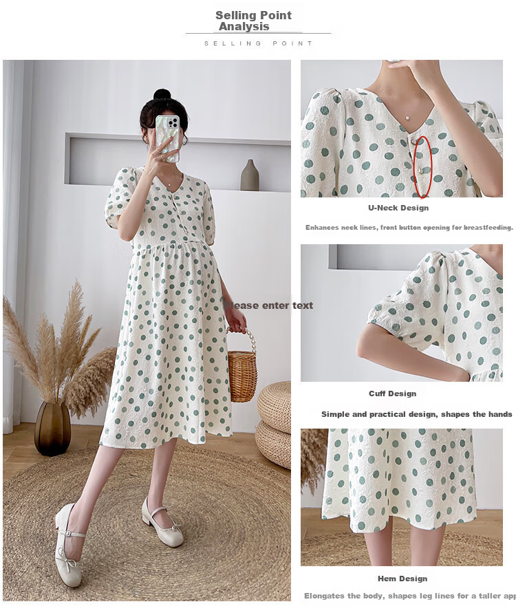 JOYNCLEON Maternity Summer Dress Lightweight Plus Size Loose Polka Dot Floral Long Dress Orange XL Jly157192 2