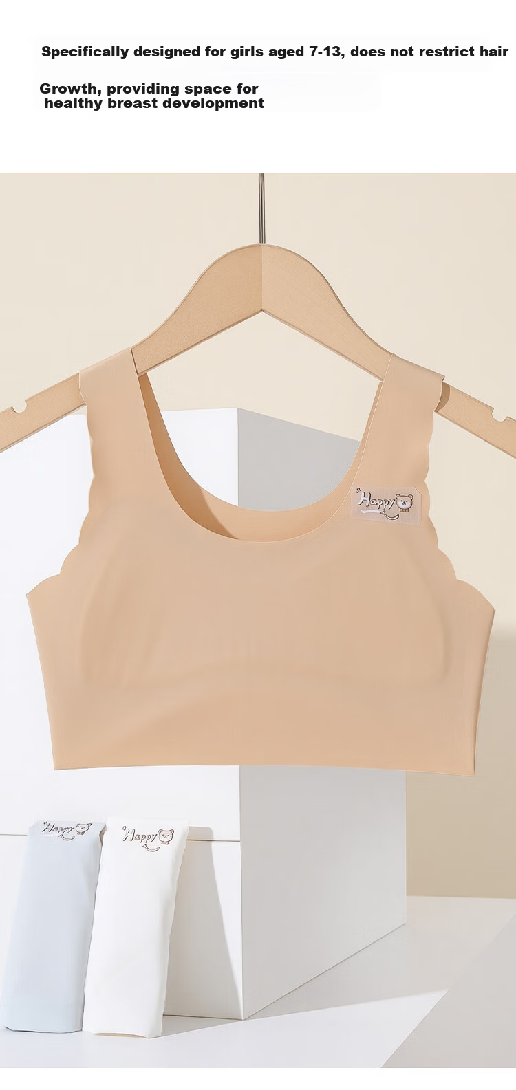 Herbal Natural Color Development Stage Girls Bra Kids Underwear Anti-Peek Seamless Children's Sports Shockproof Bra for Primary School Stage 1 and 2 6