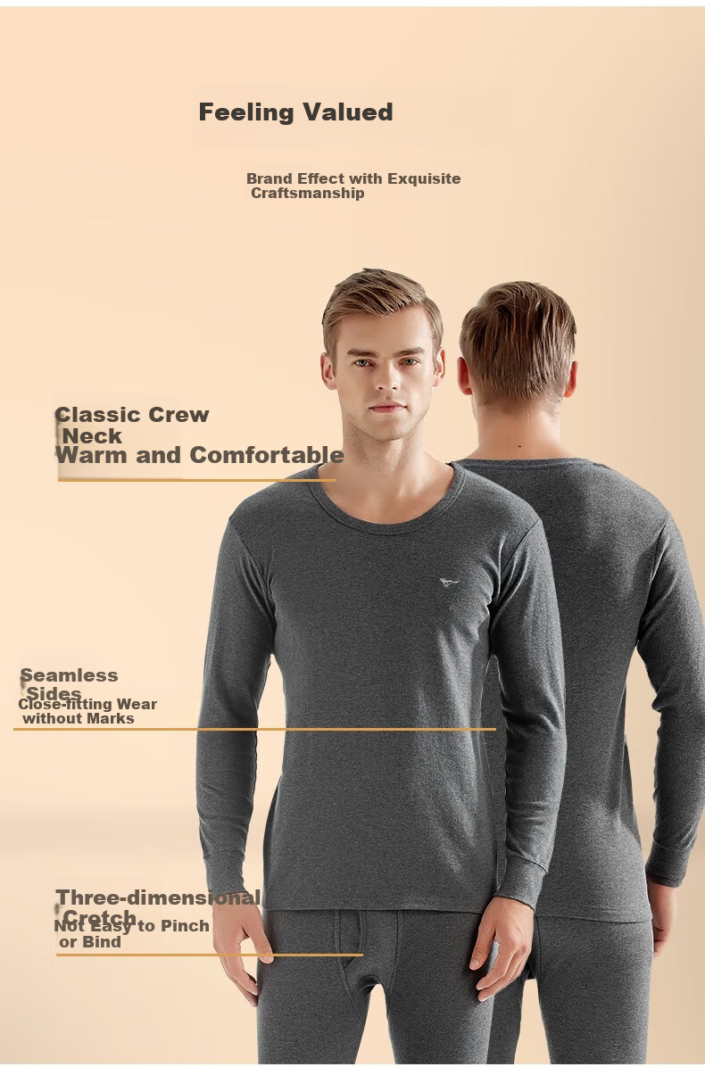 SEPTWOLVES Men's Thermal Underwear Autumn Winter Pure Cotton Antibacterial Crew Neck Base Layer Cotton Sweater 3