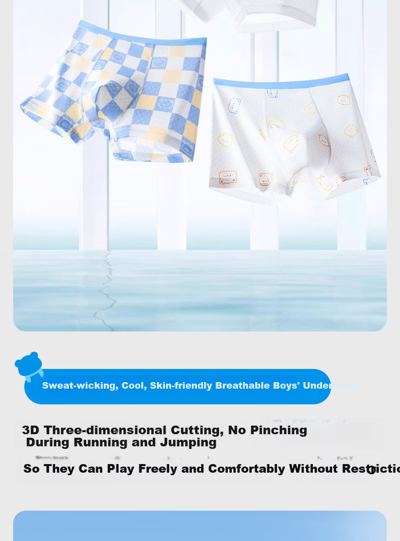 Langsha Boys' Underwear Children's Summer Thin Ice Silk 10A Antibacterial Boxer Shorts for Older Boys 2