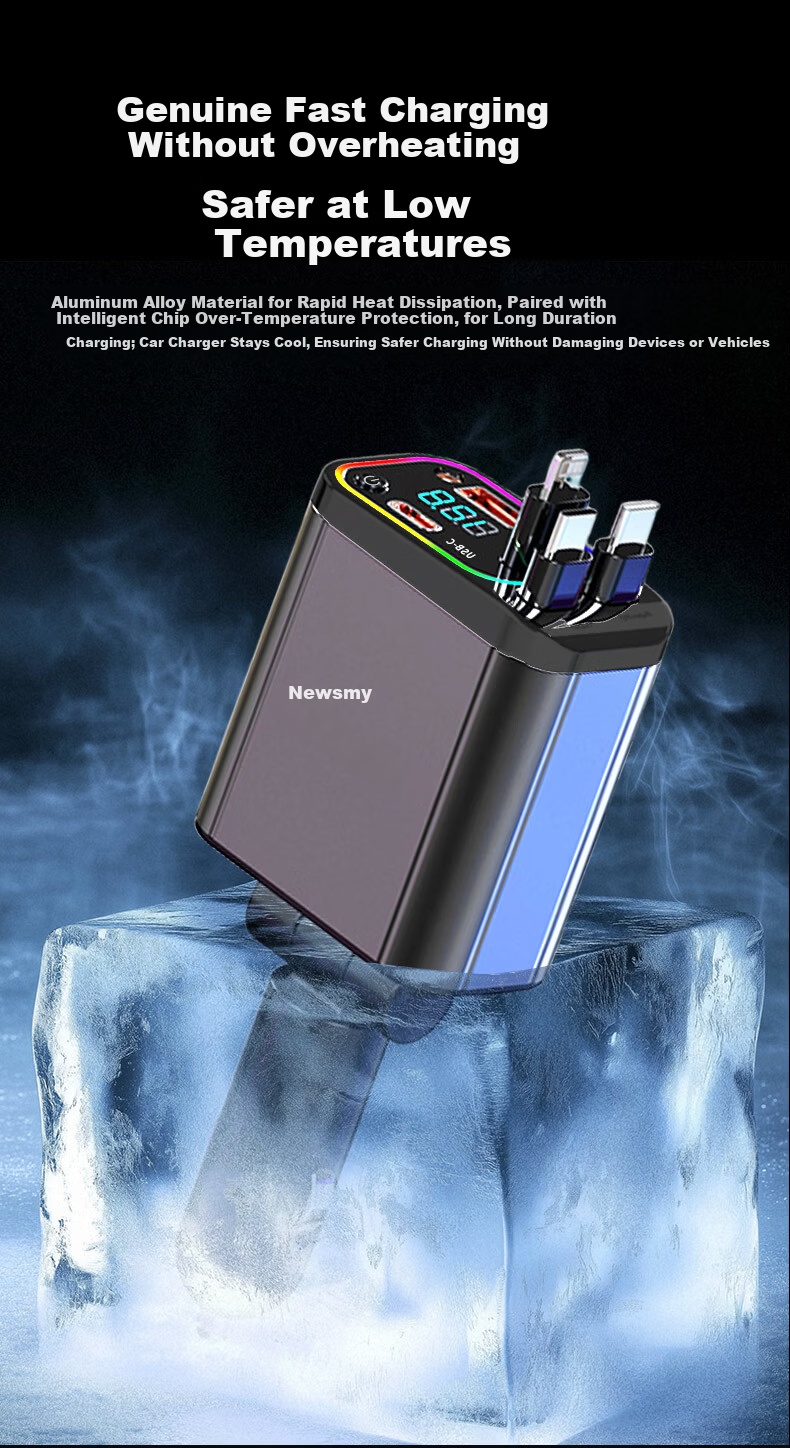 Newsmy Car Charger Retractable 3-in-1 Built-in Cable Super Fast PD Invisible Mini Car Cigarette Lighter Charger Compatible with Apple Huawei Xiaomi K6 Deluxe Edition 17
