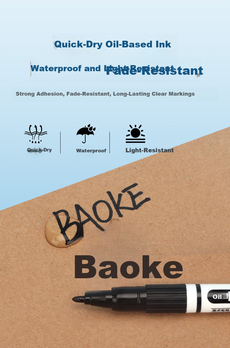 BAOKE MP2916 Oil-Based Double-Ended Fine Line Pen, Waterproof Quick-Drying Smooth Writing Marker, Art-Specific Outlining Pen, Signing Pen, Drawing Pen, Blue, 10 Pens/Box 3