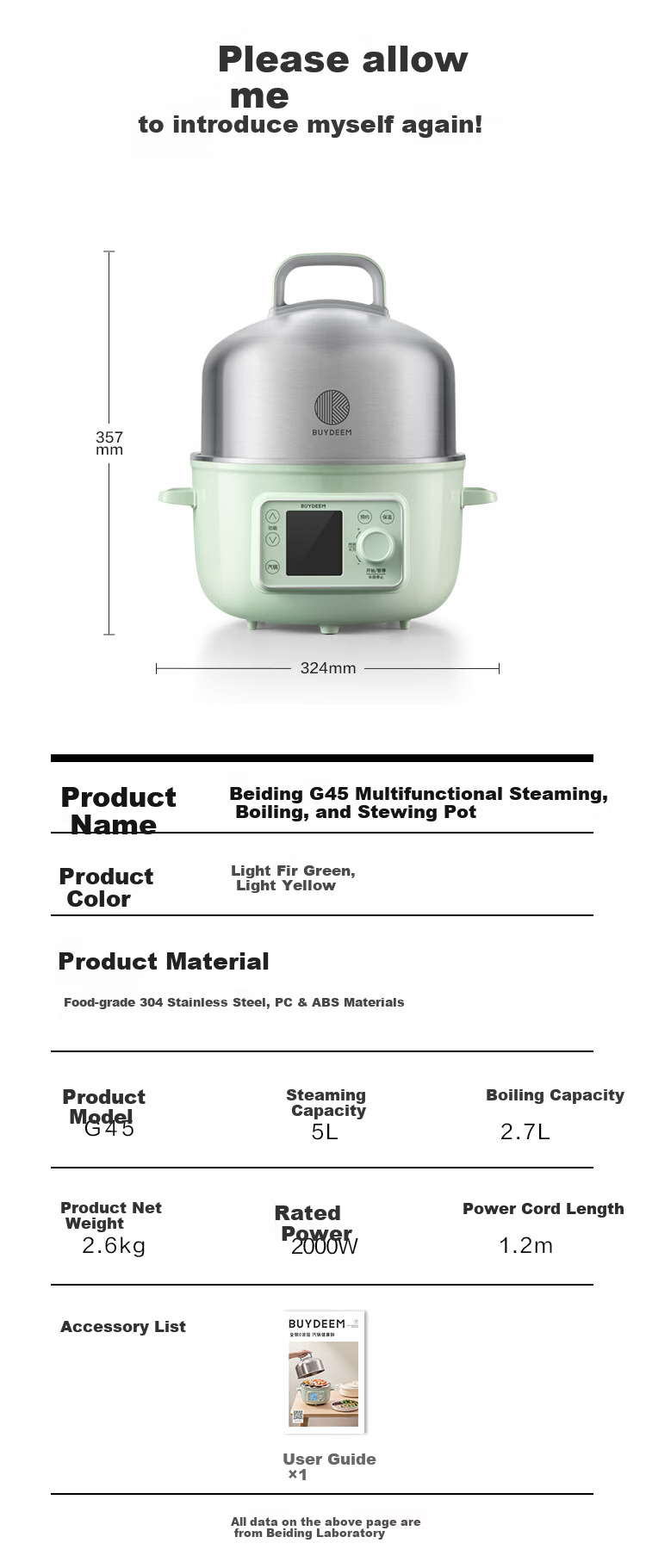 Buydeem Electric Steamer Household Stainless Steel 0-Coating Electric Stew Pot Hot Pot Steaming and Stewing All-in-One Large Capacity Smart Electric Stew Pot Timer Keep Warm Multifunctional Pot G45 Si 15