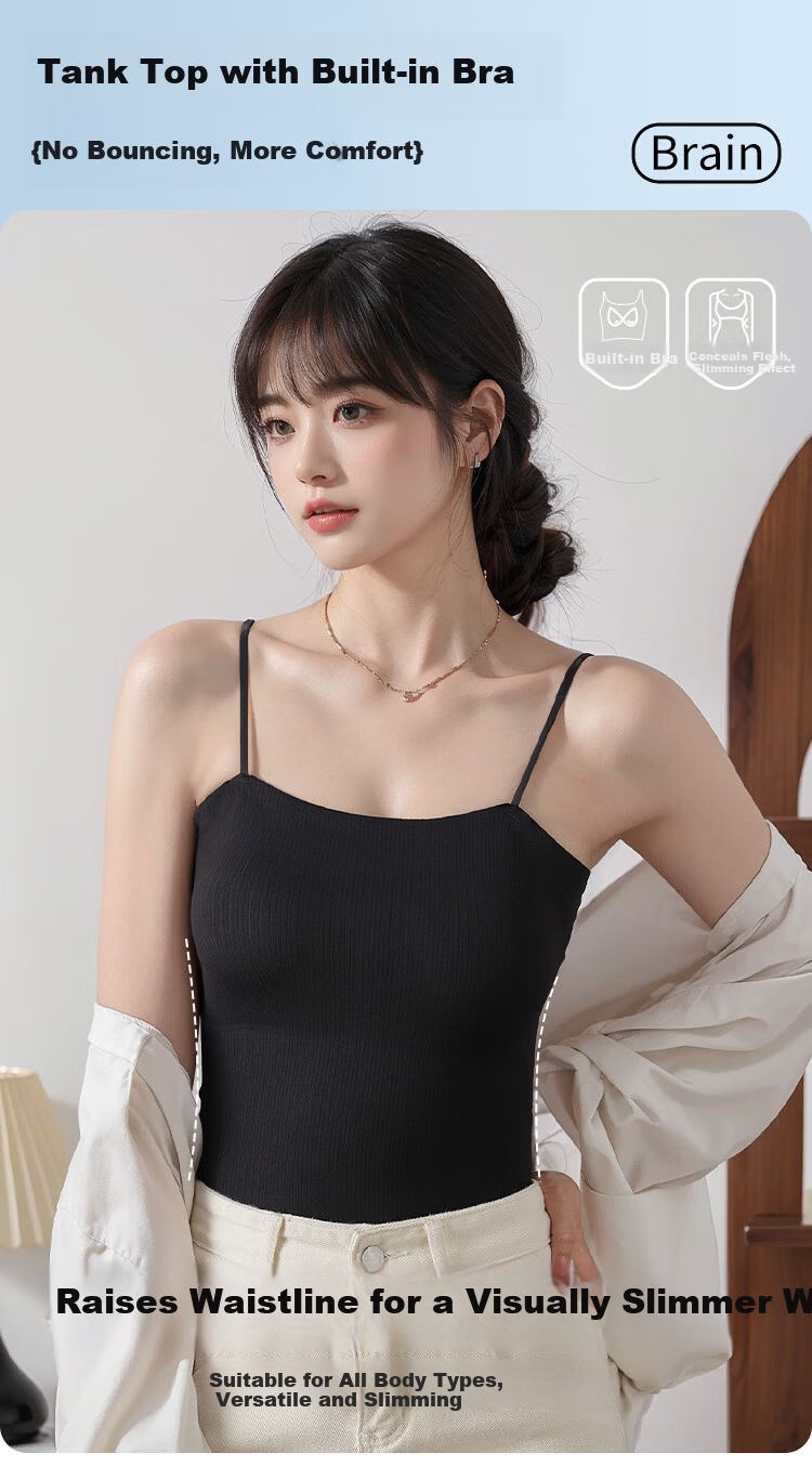 Tingmei Women's One-Piece Camisole Vest with Built-in Bra Pads, Bra-Free Wear, Beautiful Back, Innerwear and Outerwear Base Layer 1