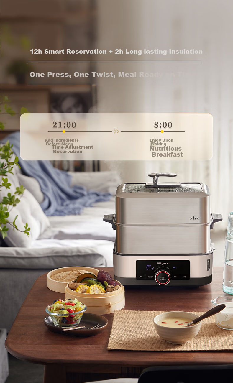Donlim 618 Price Protection Electric Steamer Multi-Functional Steaming and Stewing Pot Double-Layer Stainless Steel 1005 Upgraded Large Capacity Steam Cooker with Reservation Timer for 3-4 People DL-3 22