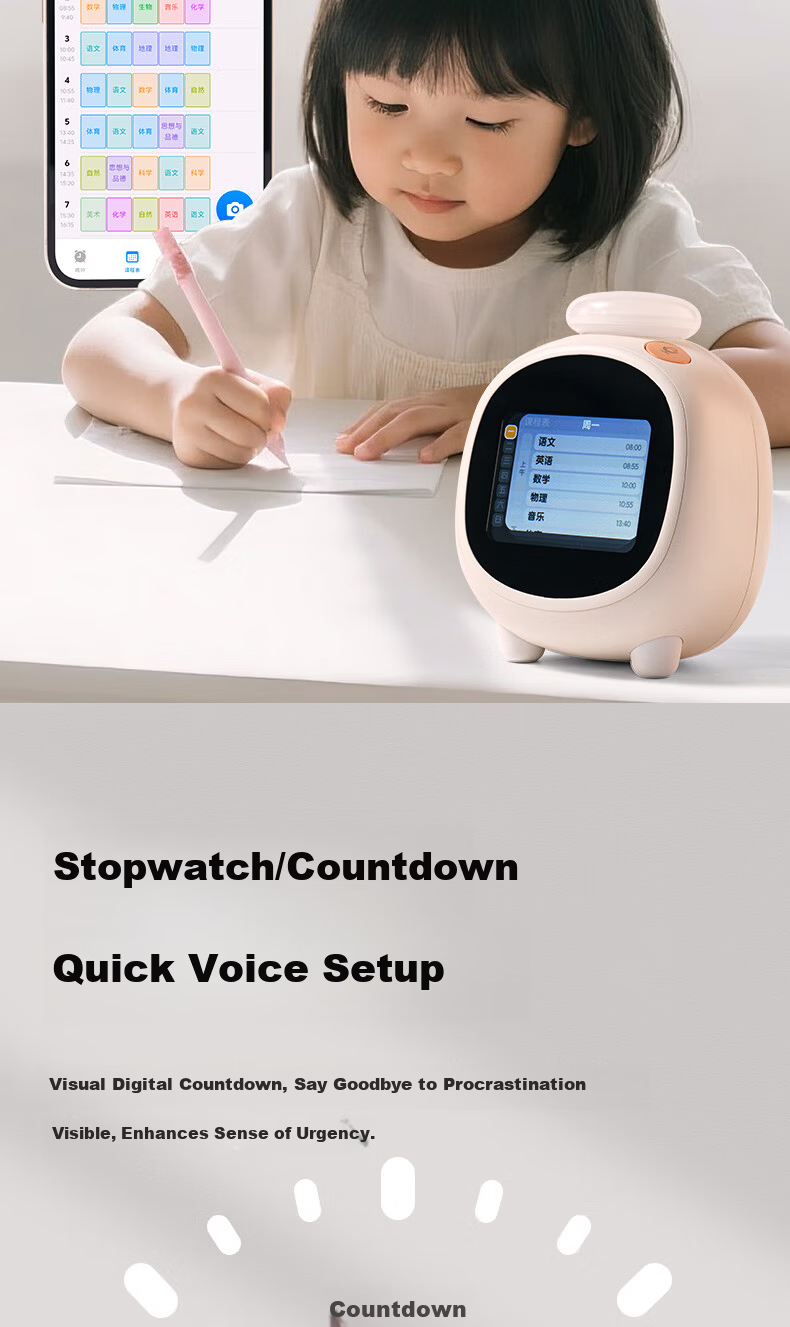 Deli Multifunctional LCD Cute Pet Smart Alarm Clock, 1200mAh, Student Night Light Bedside Clock, Children's Bedroom Clock, Time Management Device, White 8852 Gift 5