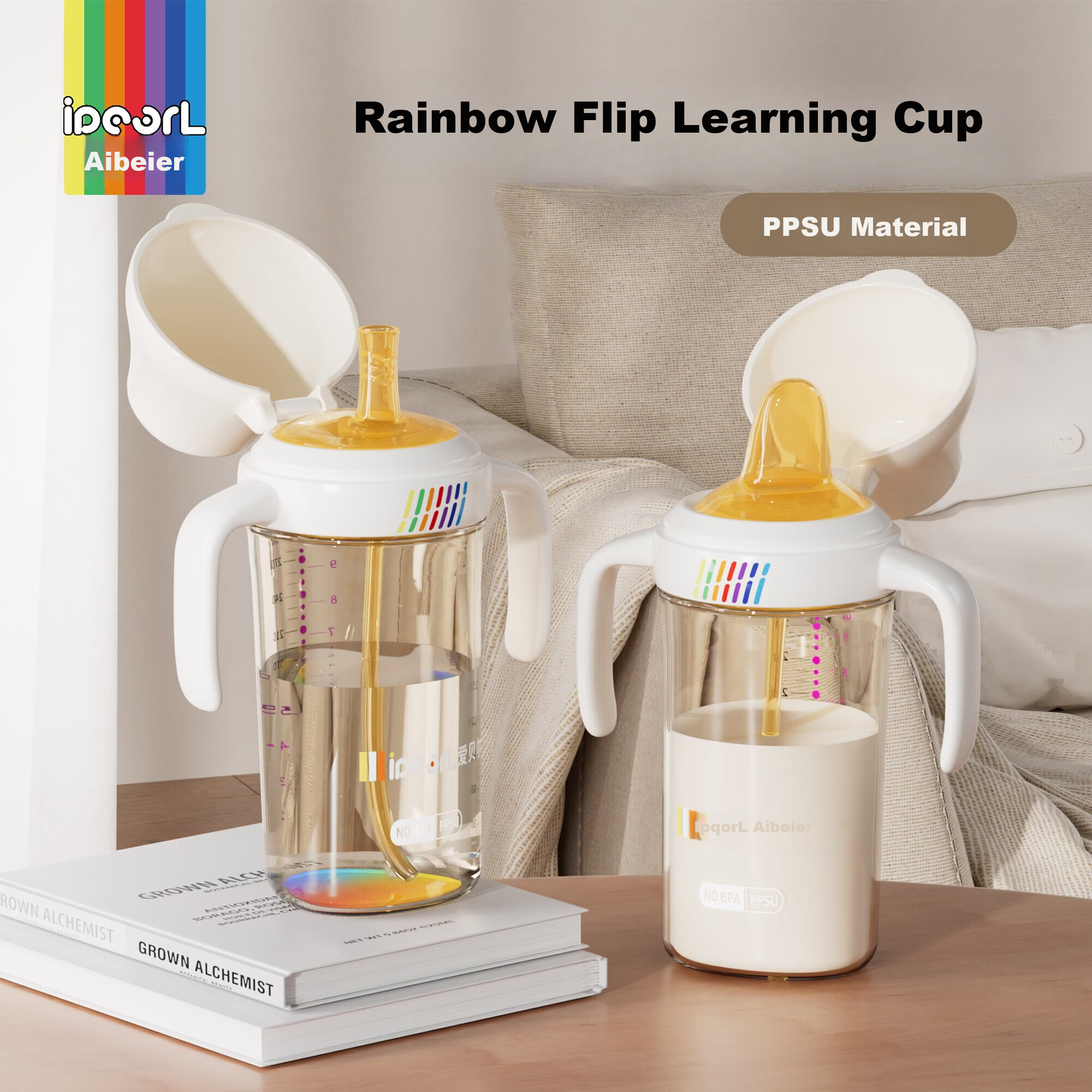 Aibeier Children's Water Bottle Baby Milk Cup Straw Bottle 6 Months-3 Years Training Cup Straw Cup Kindergarten