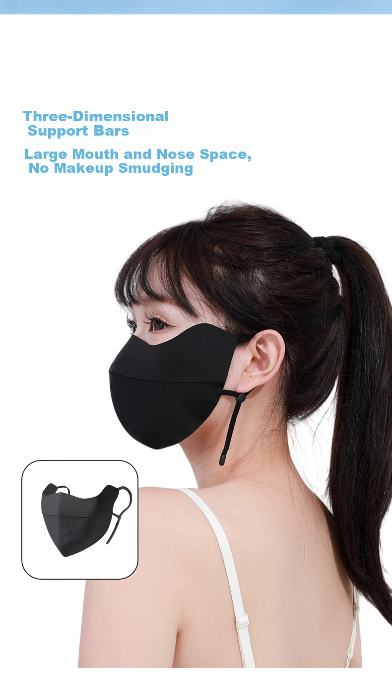 JD Jingzao Unisex Sunscreen Mask UV Protection Breathable Cycling Ice Silk Cooling Full Face Sun Protection Mask Black 6