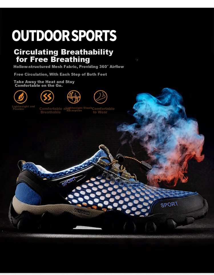 FOOTOPPO Men's Mesh Outdoor Water Shoes Hollow Mesh Sandals Summer Fishing Non-Slip Wear-Resistant Casual Sports Sandals 6