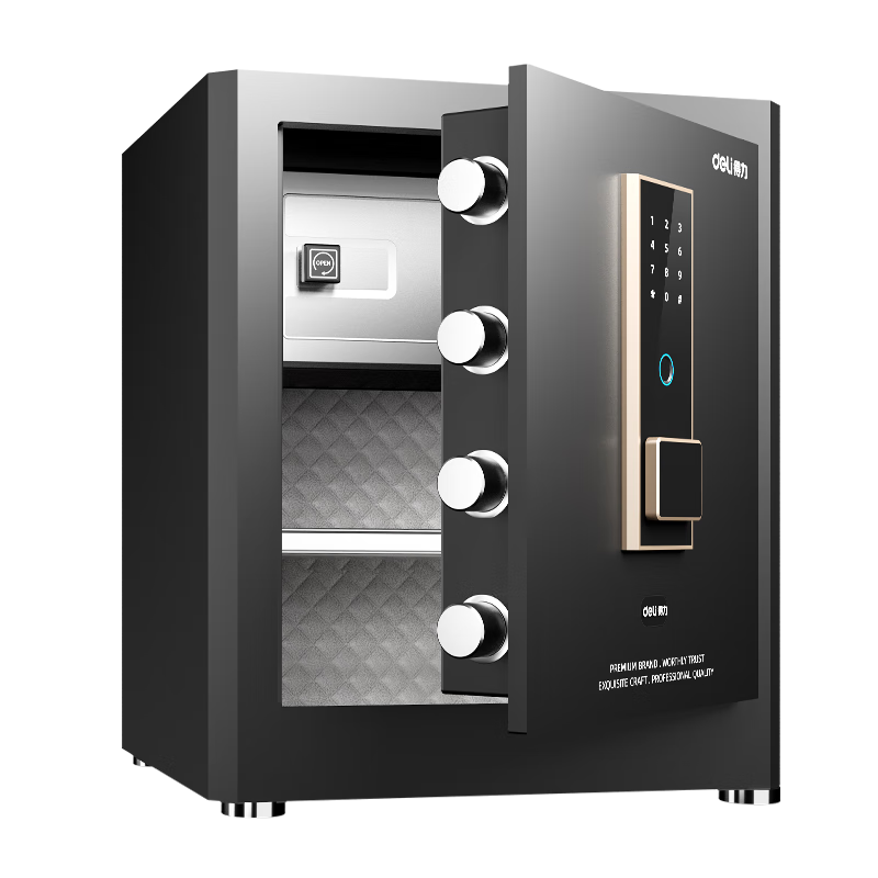 Deli Safe, Home And Office Fingerprint Password Security Box, Small Financial Confidential Safe, Anti-Theft, Can Be Built into Wall Or Cabinet Storage, 45cm Obsidian Black, Hongya Series