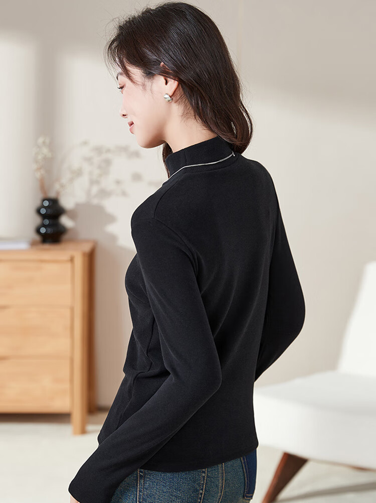 Woodpecker Women's Pure Cotton Half Turtleneck Slim Fit Stretch Long Sleeve Base T-Shirt 2025, White, M 5