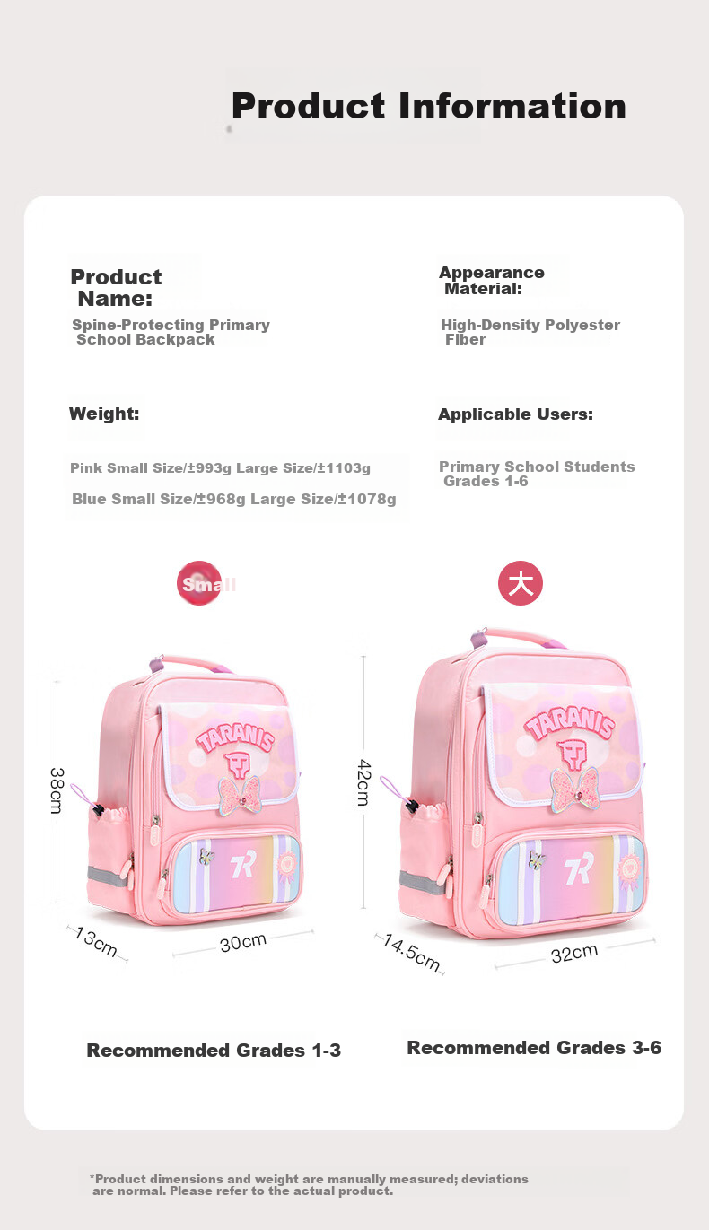 TARANIS Gina Recommended Children's School Backpack for Grades 1-3-6, Lightweight, Ergonomic, Large Capacity Double Shoulder Bag 10