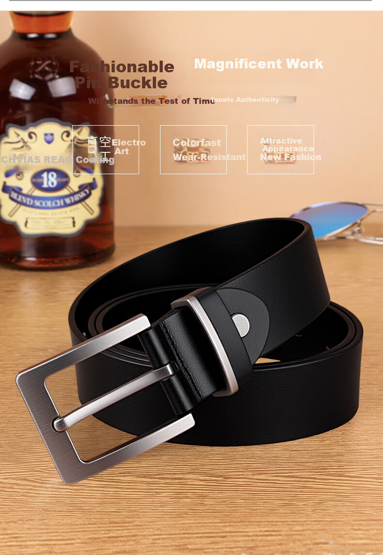 JEEP Men's Genuine Leather Belt, First Layer Cowhide Pin Buckle Waistband, Versatile New Style Pants Belt, Father's Day Gift for Dad 4