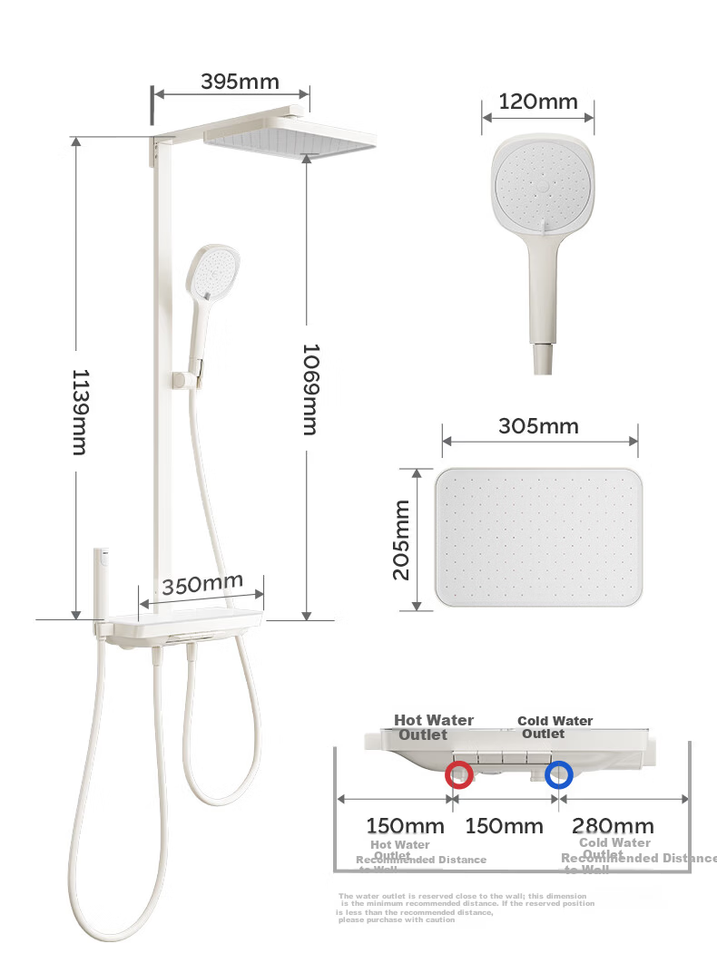 JOMOO Piano Key Shower Set Three-Function Spray Gun Gray Square Tube Wall-Mounted Large Storage Pressure-Boosting Descaling Showerhead 35