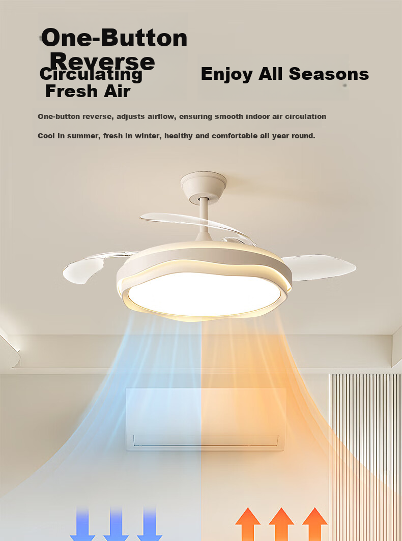 Kuka LED Cream Style Invisible Ceiling Fan Light for Living Room and Dining Room Silent Ceiling Fan with Downrod - Three Colors [Installation Included] 14