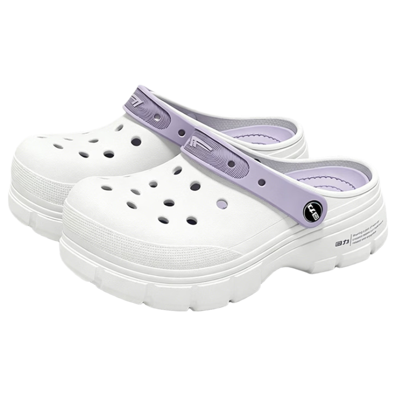 Warrior Official Women's Summer 2026 Holey Sandals Soft Sole Thick Bottom Slippers White Purple Size 37