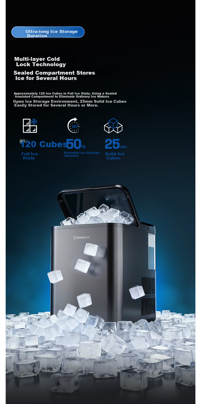 Westinghouse Home and Commercial Ice Maker Solid Cube Small Fully Automatic Fast Ice Maker UV Sterilization Whiskey Cocktail Companion Ice Machine WH-16F 12
