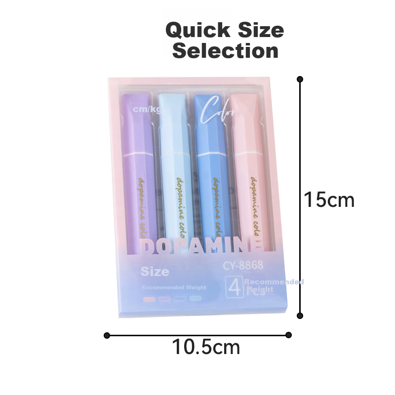 Jufu Dopamine Eye Protection Color 4-Pack Fluorescent Highlighters Large Capacity Overlay Color Markers Student Key Point Note-Taking Stylish Journal Children's Day Gift