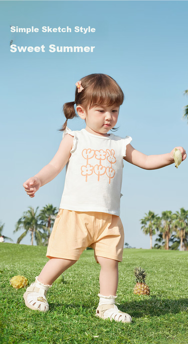 Balabala Baby Toddler Short Sleeve Set 2026 Summer Girls T-Shirt and Pants Two-Piece Children's Day Gift Sweet Girl 1