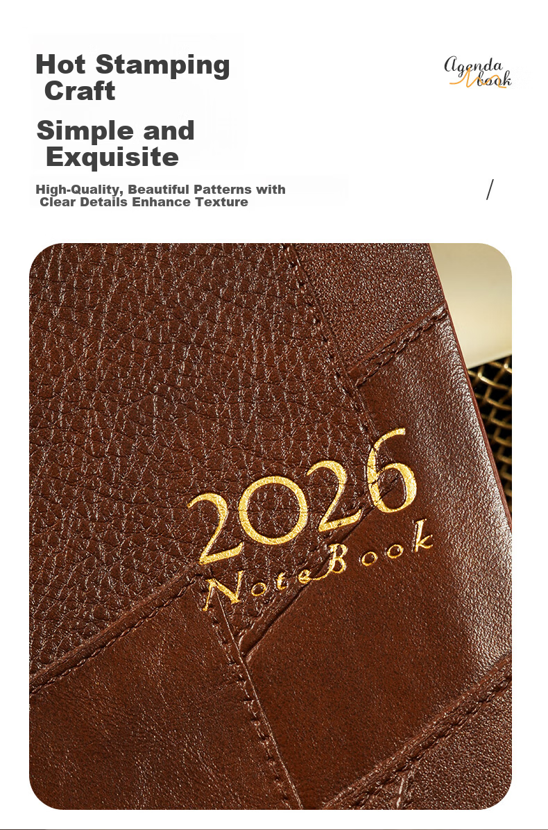 Wen'ao A5 Creative Thickened Vintage 365-Day Diary 2026 Planner Notebook School Season Schedule Punch Card Premium Business Office Journal Light Brown 4