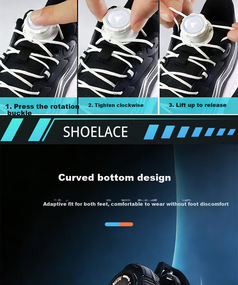 Huabaochi Knob Lazy Shoelaces No-Tie Buckle Rotating Elastic Quick Lock Fixer Unisex Stretch Sports Shoe Gadget 7