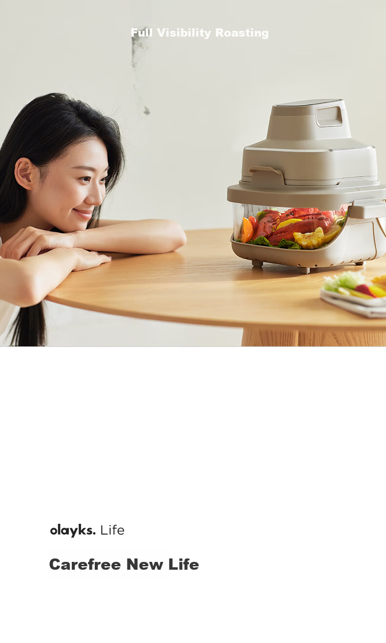Olayks Instant Air Fryer Double Layer Household Split Air Fryer Smart Touch Multifunction Glass Non-Coated Portable 5.5L Earth Tone 17