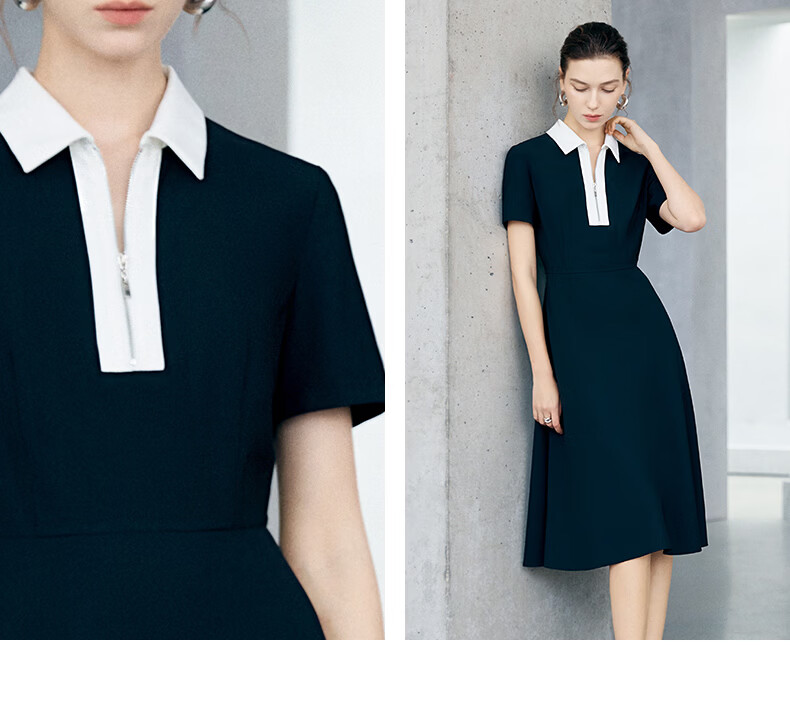 Yanyu Color-Block Lapel Dress 2026 Summer Luxury Socialite Style Evening Gown Black 2XL 13