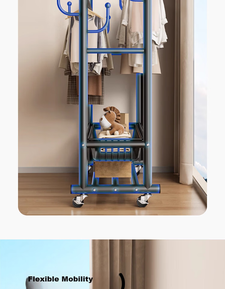 Yixuan Floor Clothes Rack Coat Hanger Bedroom Garment Rack Thickened Sturdy Drying Rack Storage Rack 8