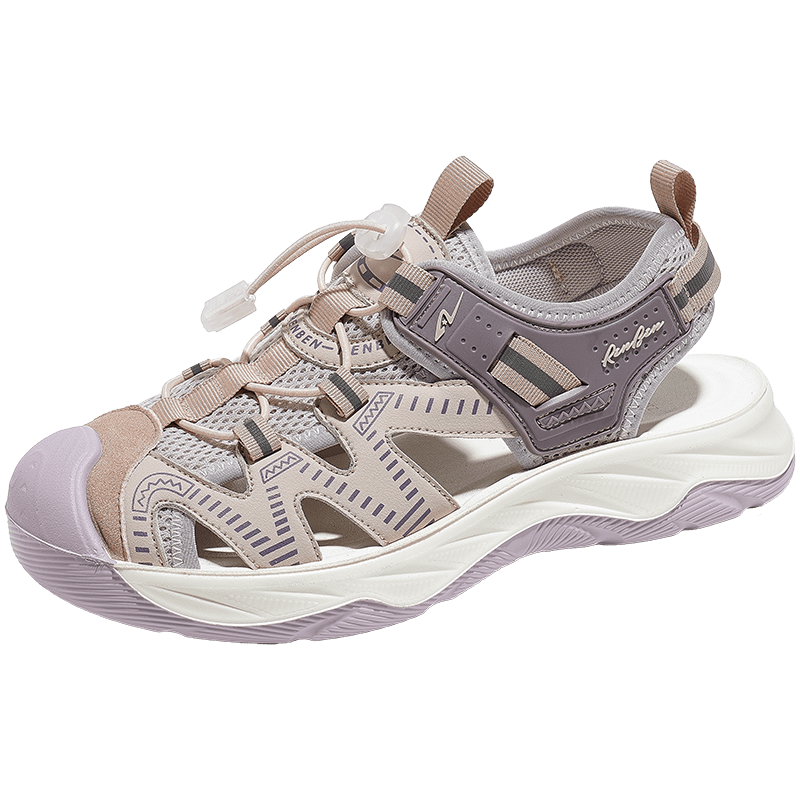 Renben Open-Toe Sandals Women 2026 Summer New Outdoor Sports Breathable Casual Beach Shoes Purple Pink Size 39