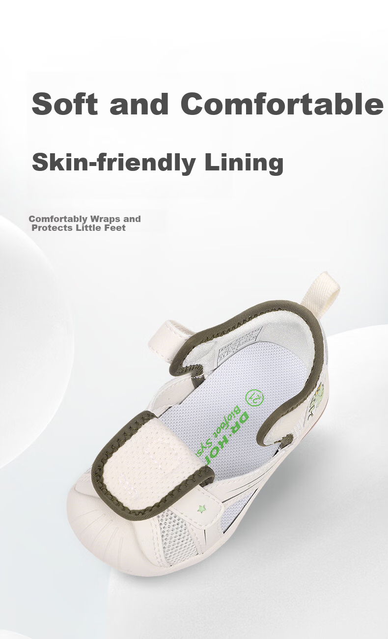 DR·KONG Summer Boys and Girls Closed-Toe Velcro Children's Sports Sandals Beige/Green Size 20 5