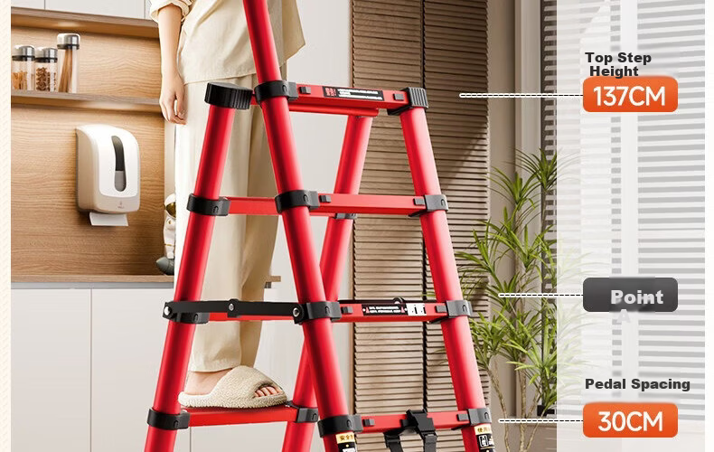 Yilinju Household Ladder Telescopic Ladder Small Lightweight A-Frame Folding Multi-Functional Staircase Engineering Ladder - S6 Red 16