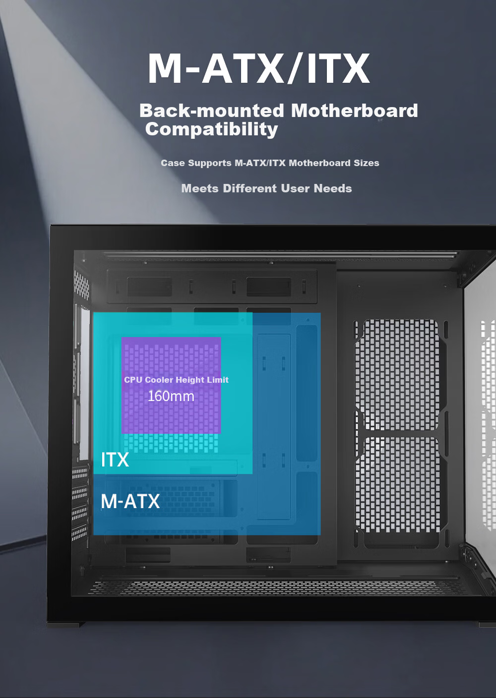 Huntkey S960 V2 Blizzard Black Panoramic Computer Case Seaside Room Desktop Chassis (Left-Right Partition/360 Water Cooling/9 Fan Slots/MATX Motherboard) 6