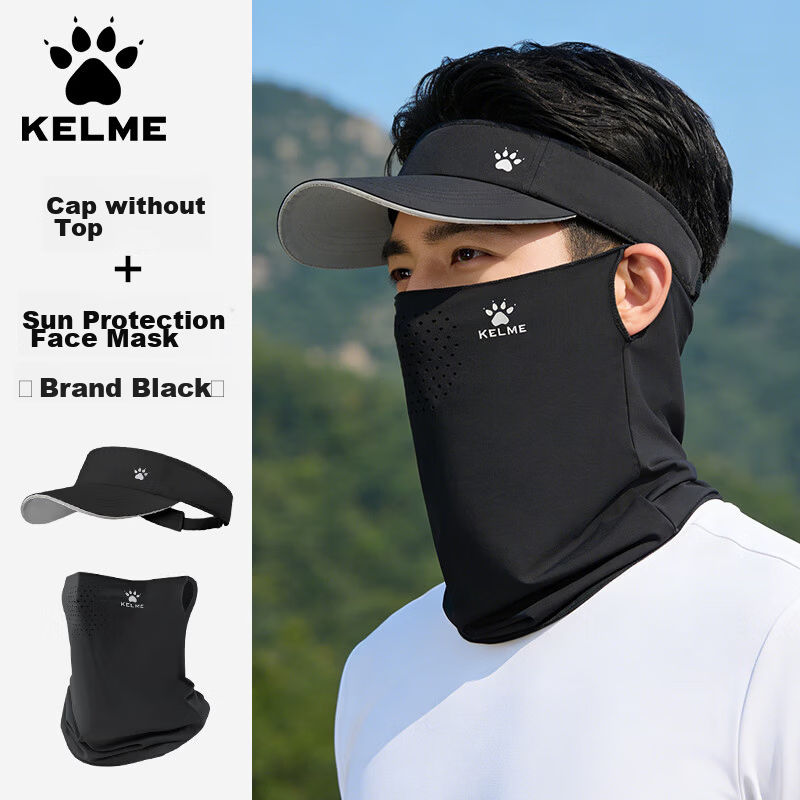 KELME 2-Piece Set Sunshade Cap with Face Cover Men’s Summer UV Protection Outdoor Sports Running Hat