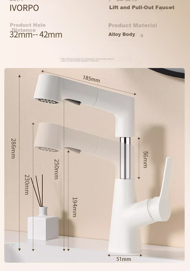 IVORPO German Pull-Out Basin Faucet Lift Rotatable Hot and Cold Water Tap for Washbasin 16