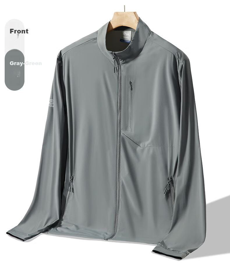 ROMON Men's Summer Thin Quick-Dry Ice Silk Breathable Stand Collar Executive Jacket Quick-Dry Coat 001 Light Gray L 14