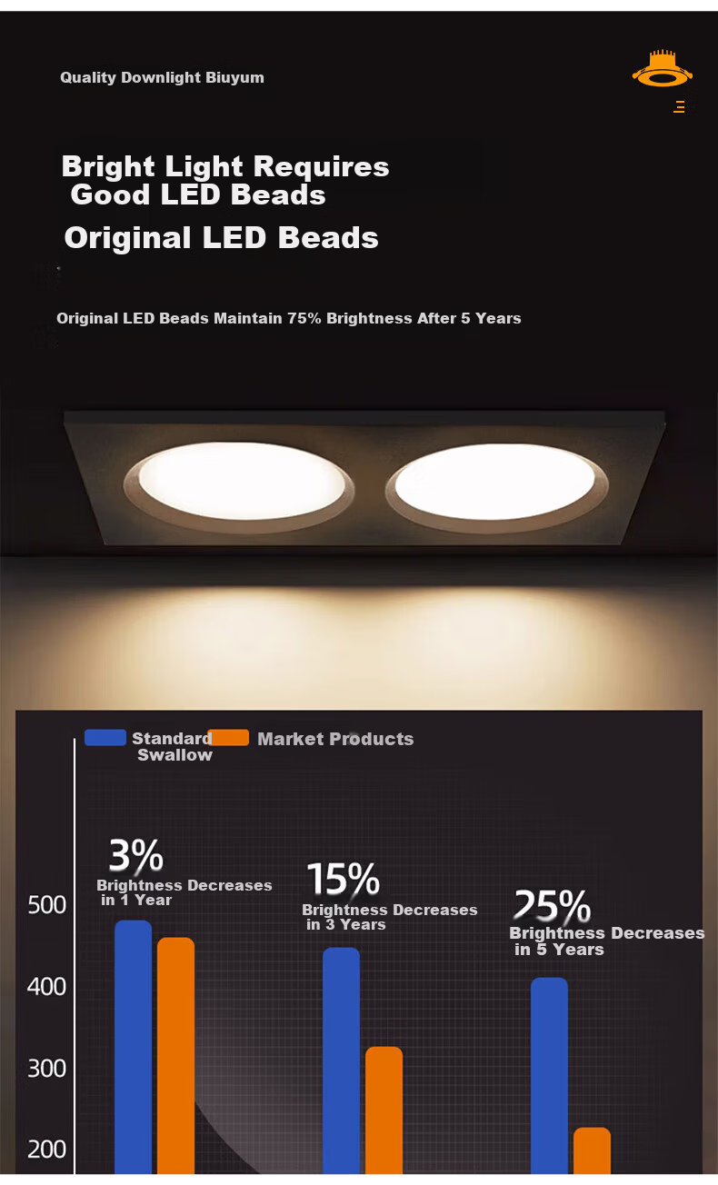 Biuyum LED Double-Head Grid Downlight 3.5 Inch 18W Cool White Cutout 195x95mm Corridor Grid Ceiling Minimalist Downlight White Shell 2