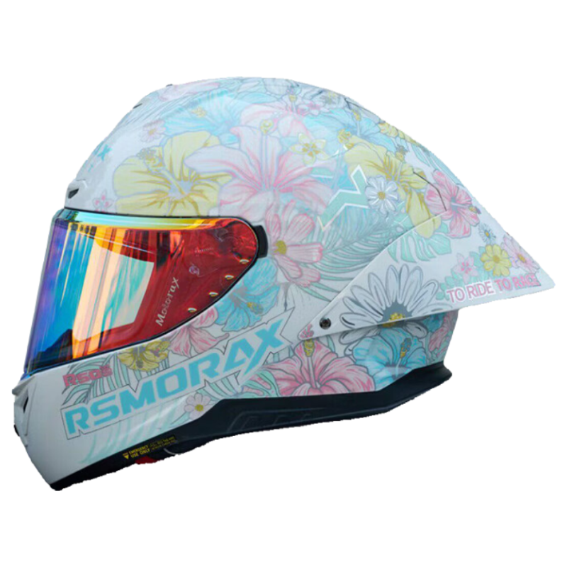 MOTORAX R50SPRO Motorcycle Helmet Unisex Four-Season Full Face Helmet with Large Rear Wing Street Helmet Flower MC7 S